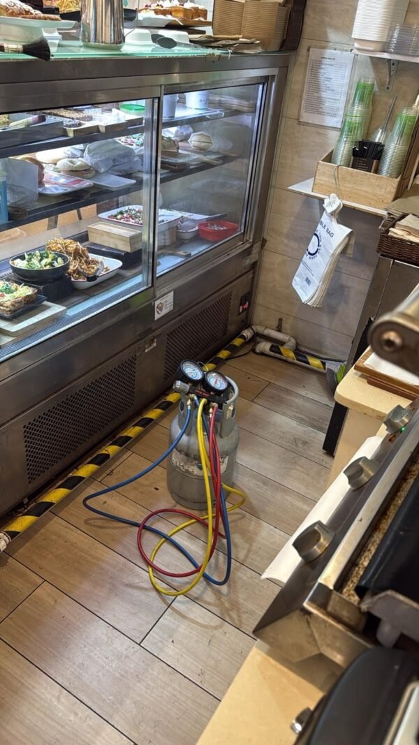 Quick gas up for clients display fridge at Edgys cafe in Edgecliff