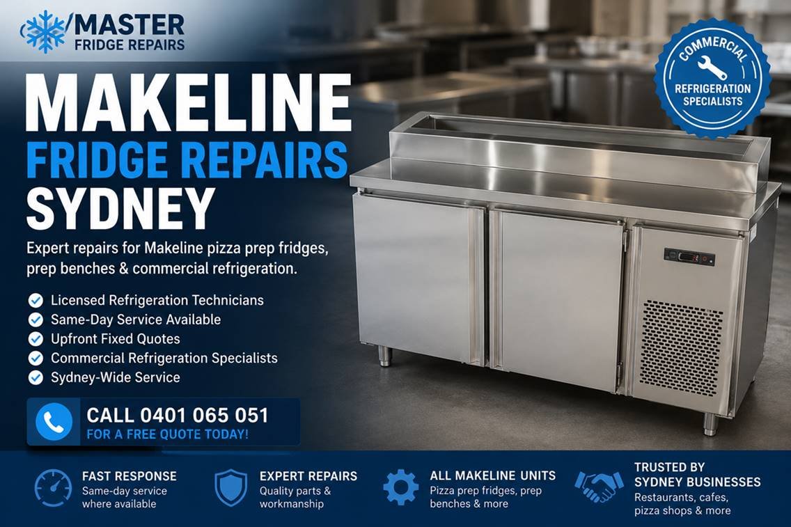 Commercial Makeline counter top pizza preparation bench fridge with open steel ingredient rails and stainless steel finish
